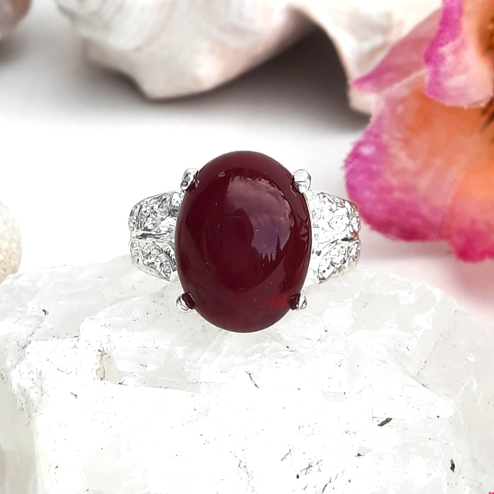 Cocktail Ring, Red, Silver Stamped